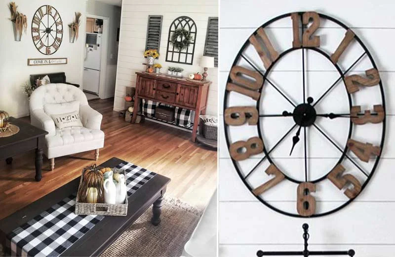 *HUGE* Rustic Wood and Metal Wall Clock
