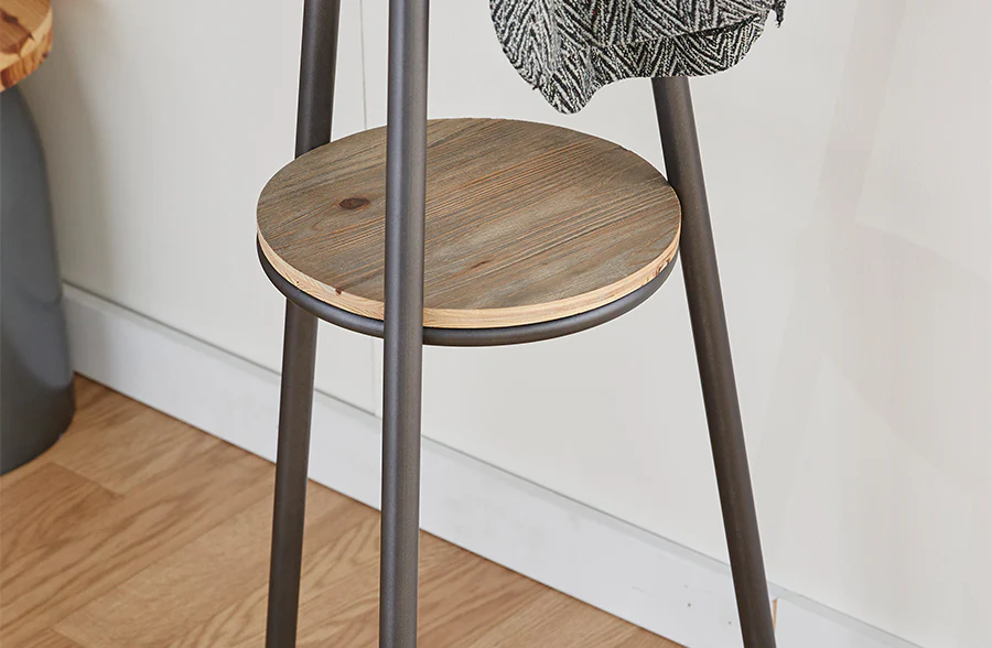 6 Foot Tall Metal Coat Tree with Wooden Shelf