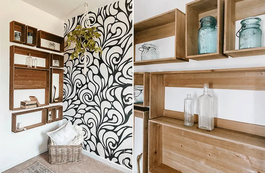 Stackable Wood Wall Shelving Unit, Set of 9