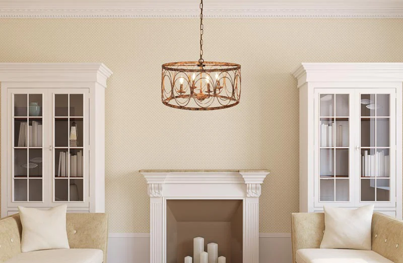 HUGE Distressed Rustic Drum Cage Chandelier