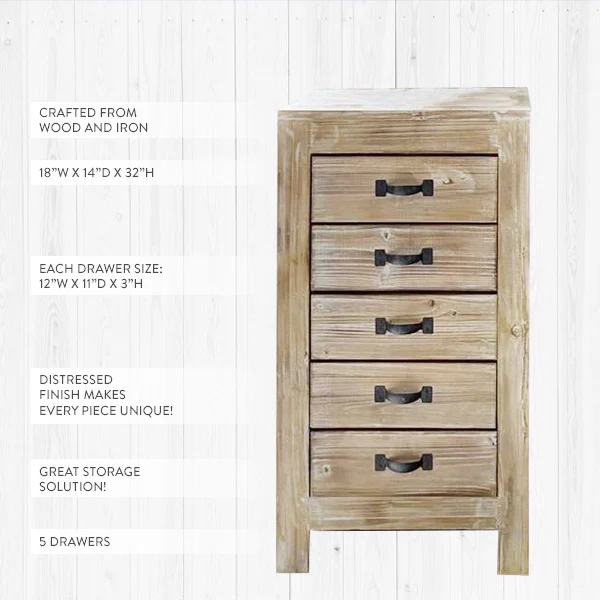 Distressed Wooden Farmhouse Chest of Drawers