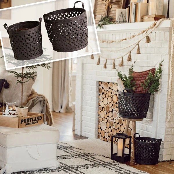 Black Woven Bamboo Baskets, Set of 2