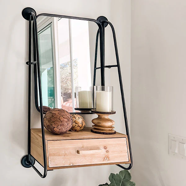 Industrial Swivel Wall Mirror with Storage