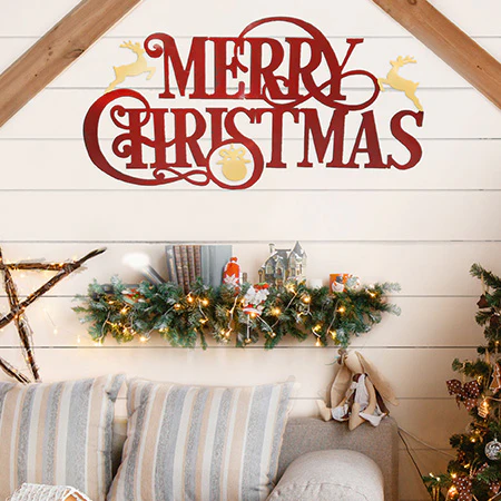 HUGE Red Metal Merry Christmas Sign
