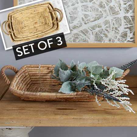Water Hyacinth Basket Trays, Set of 3