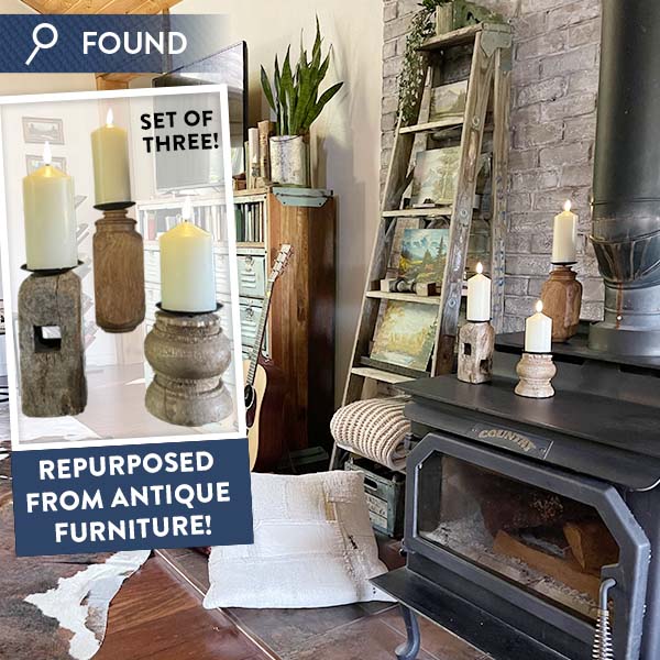 FOUND Antique Furniture Leg Candle Holders Set of 3