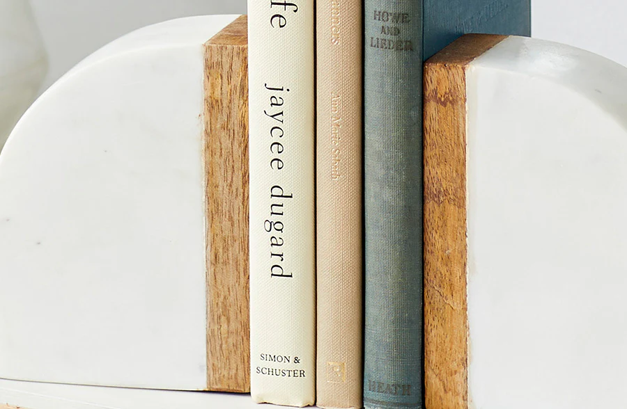 Rounded Marble and Wood Bookends, Set of 2