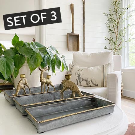 Galvanized Metal Trays, Set of 3