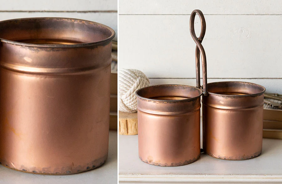 Distressed Finish Copper Utensil Caddy