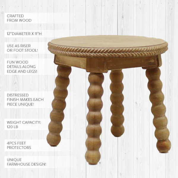 Carved Edge Wooden Milking Stool Riser