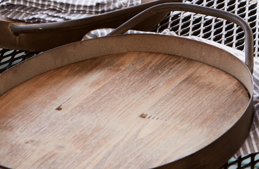 Wood Trays With Metal Handles, Set of 2