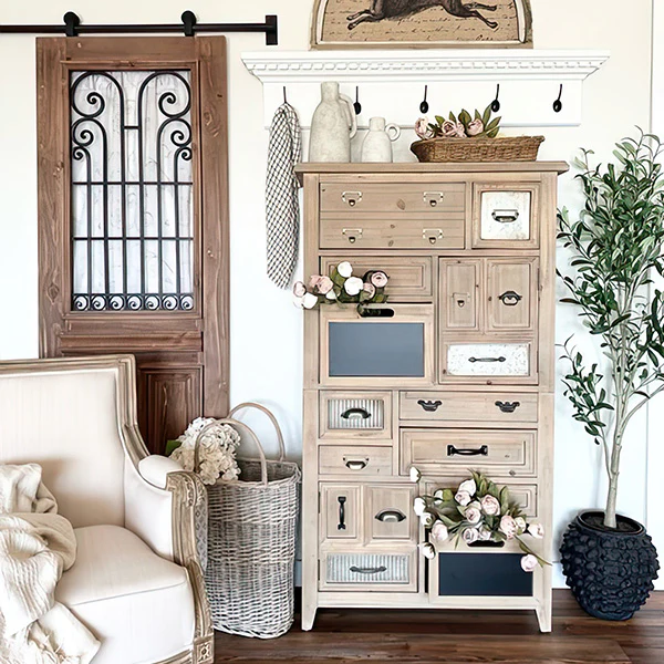 Wood Cabinet with Chalkboard Drawers
