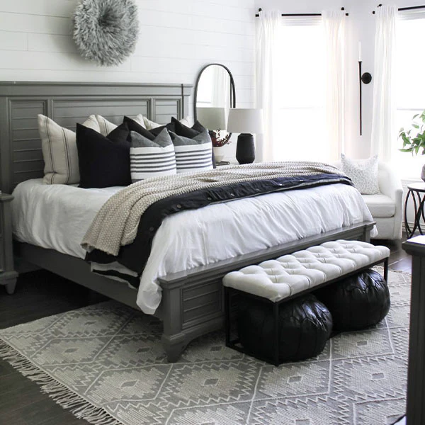 Black Striped Handloomed Throw Pillow with Tassels