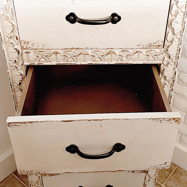 Intricately Carved Wooden Shiplap Dresser