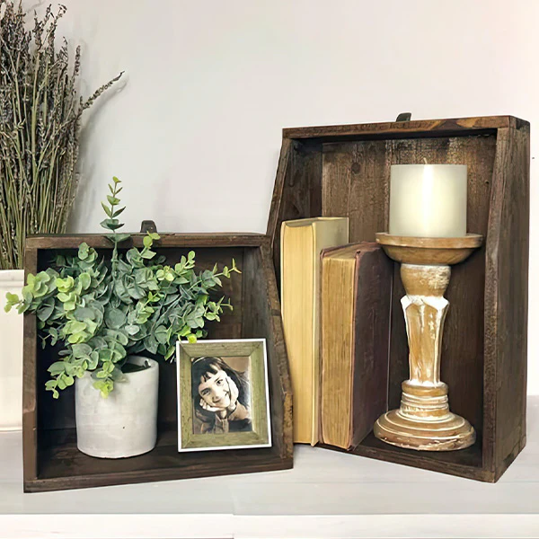 Stackable Vintage Wooden Decorative Storage Boxes, Set of 4