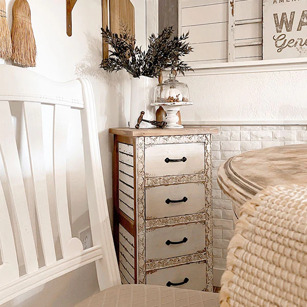 Intricately Carved Wooden Shiplap Dresser