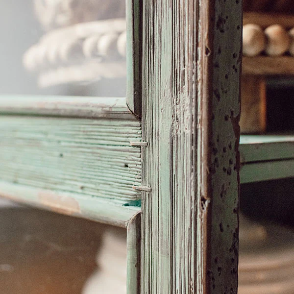 Distressed Turquoise Wood Cabinet
