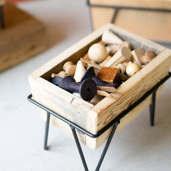 Recycled Wood Planters on Iron Bases, Set of 3