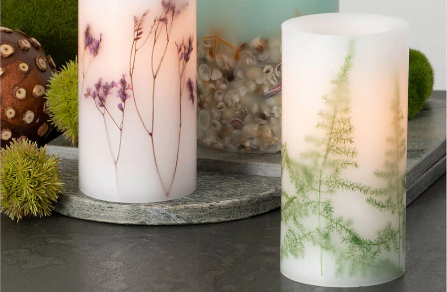 Fern LED Pillar Candles, Set of 2