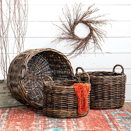 HUUUGE Round Rattan Storage Baskets, Set of 3