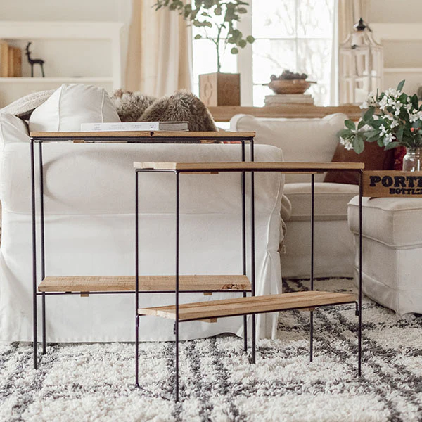 Two-Tier Rustic Wooden Accent Tables, Set of 2