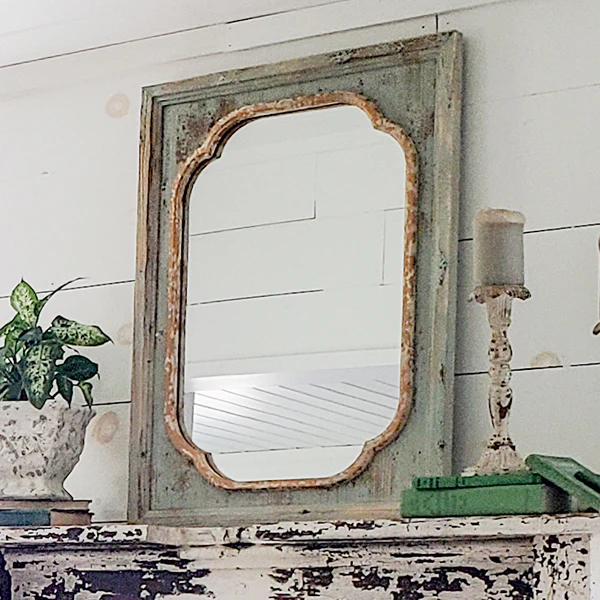 Distressed Teal Wooden Mirror
