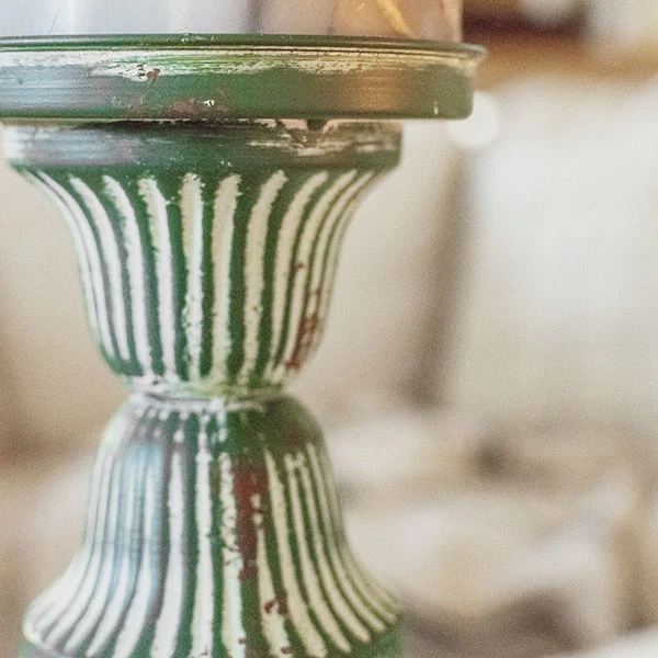 Distressed Antique Green Metal Candle Holders, Set of 2