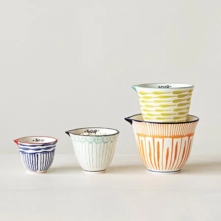 Hand-Stamped Stoneware Measuring Cups, Set of 4