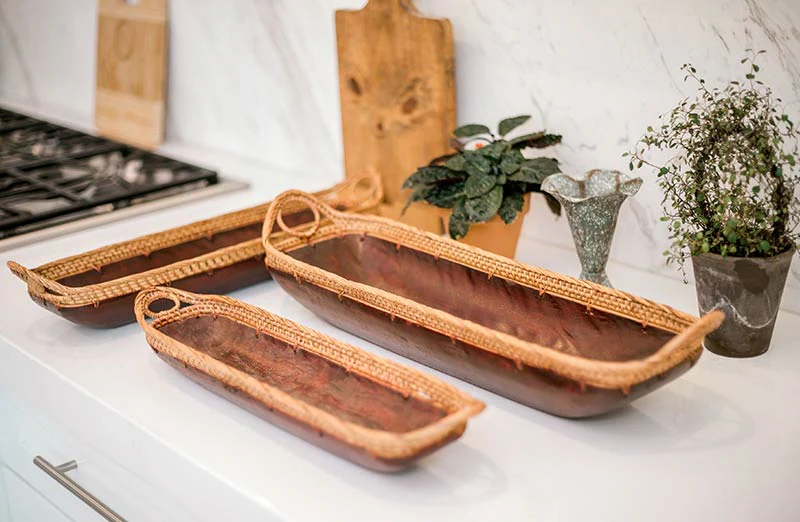 Long Rattan Trays Set of 3