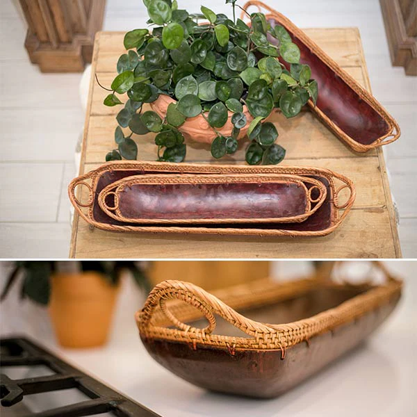 Long Rattan Trays  Set of 3