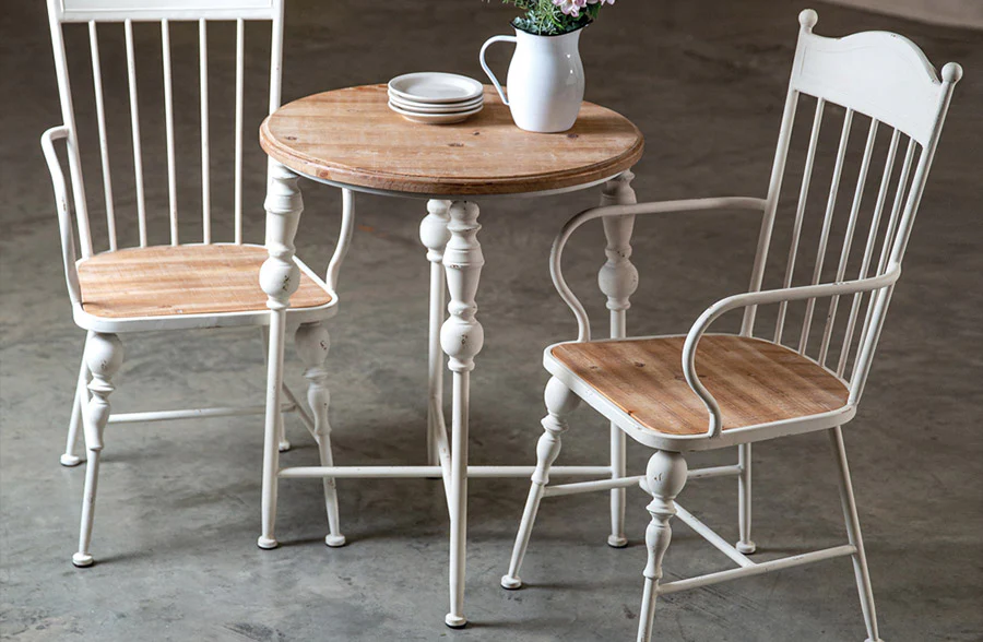Whitewashed Turned Metal Accent Table