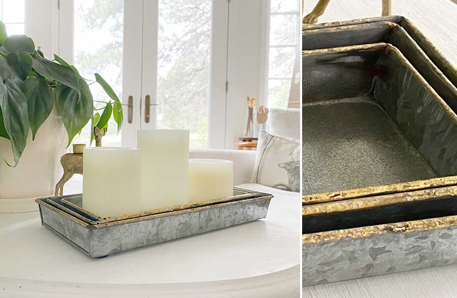 Galvanized Metal Trays, Set of 3