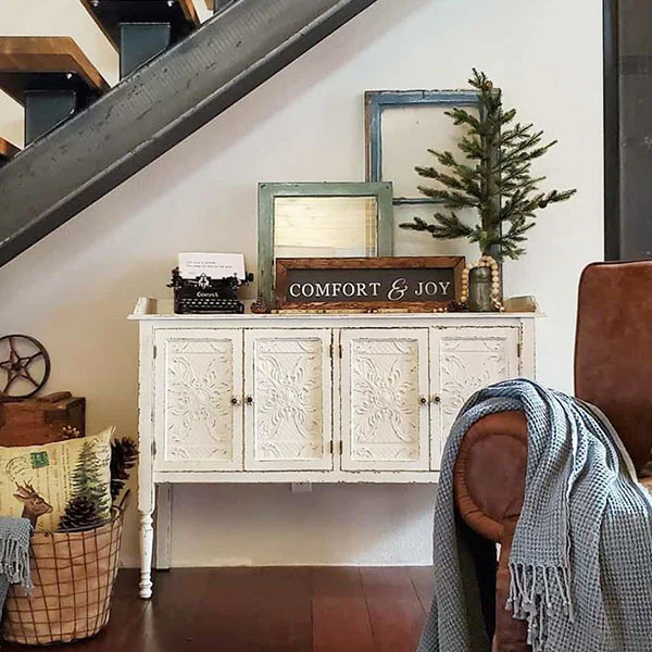 Distressed White Buffet Table
