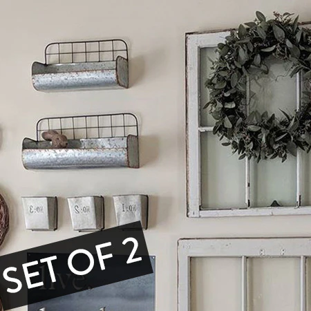 Metal Wall Baskets with Wire Back, Set of Two