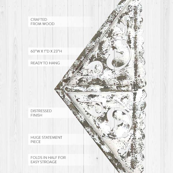 HUGE Distressed White Wood Wall Gable