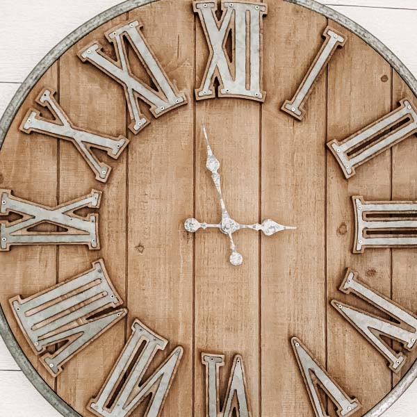 Wood and Galvanized Metal Roman Numeral Clock