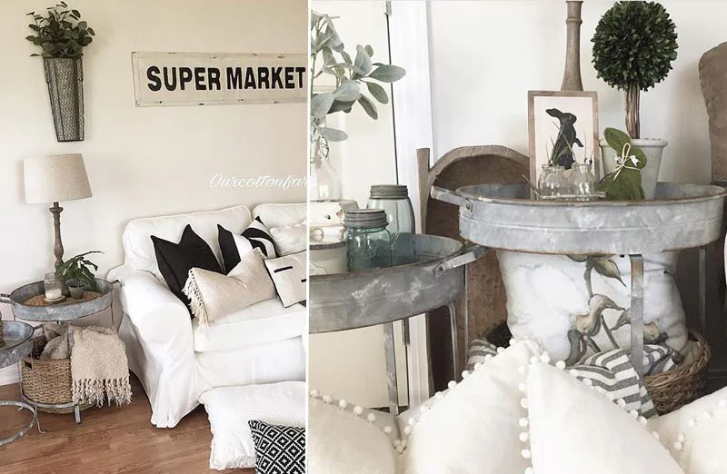 LARGE Galvanized Round Tray Tables  Set of 2