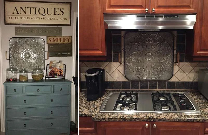 Square Embossed Metal Tray with Handles