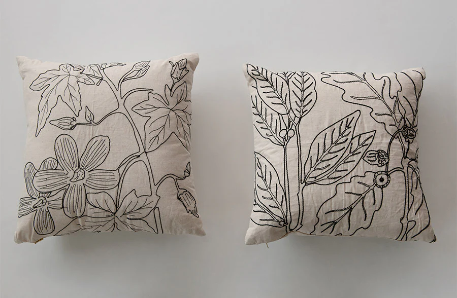 Botanical Embroidery Throw Pillows, Set of 2