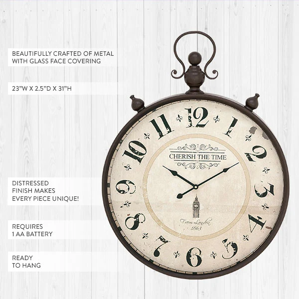 Oversized Glass Front Pocket Watch Clock