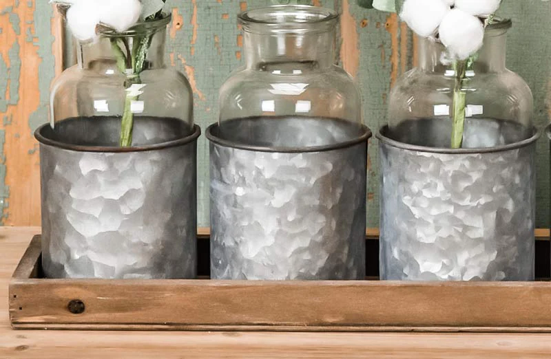 Wooden Planter Box Bottle Centerpiece