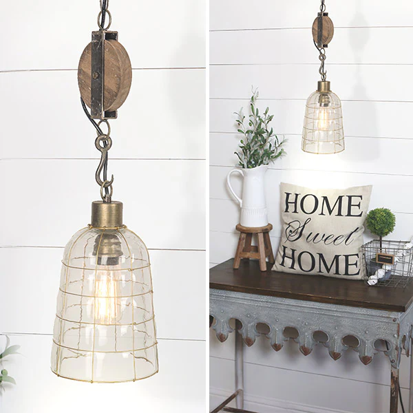 Glass Pendant Pulley Light System