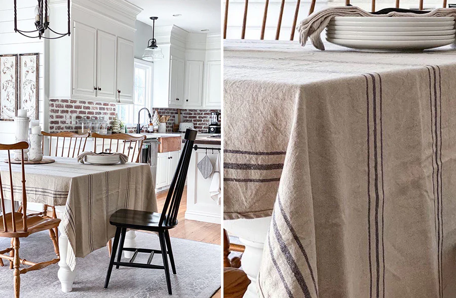 *HUGE* French Stripe Linen Table Cloth