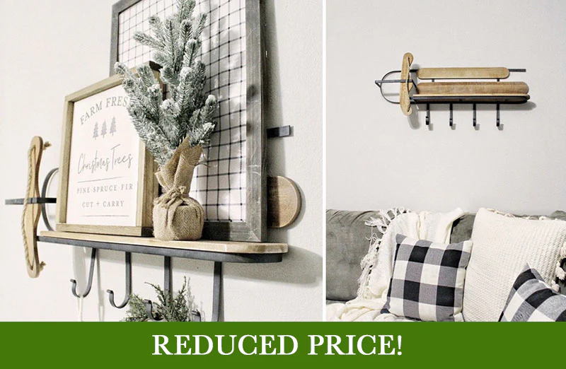Retro Wood and Metal Sled Wall Shelf