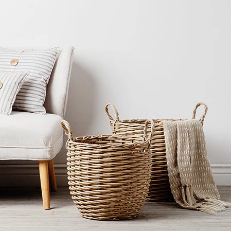 Outdoor Living Round Woven Baskets with Handles, Set of 2