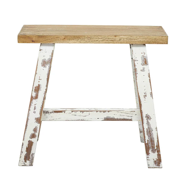 Distressed Whitewashed Stool