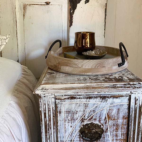 Rustic Round Wooden Trays with Handles, Set of 2