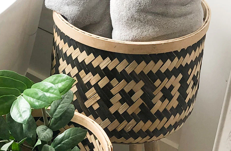 Woven Bamboo Plant Stands with Wooden Legs, Set of 2