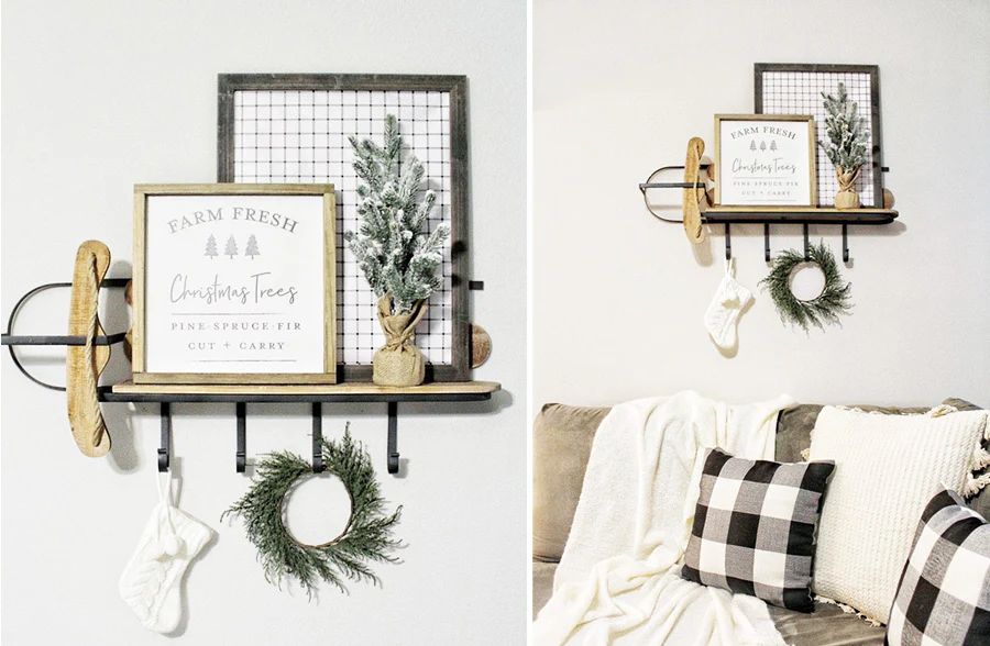 Retro Wood and Metal Sled Wall Shelf