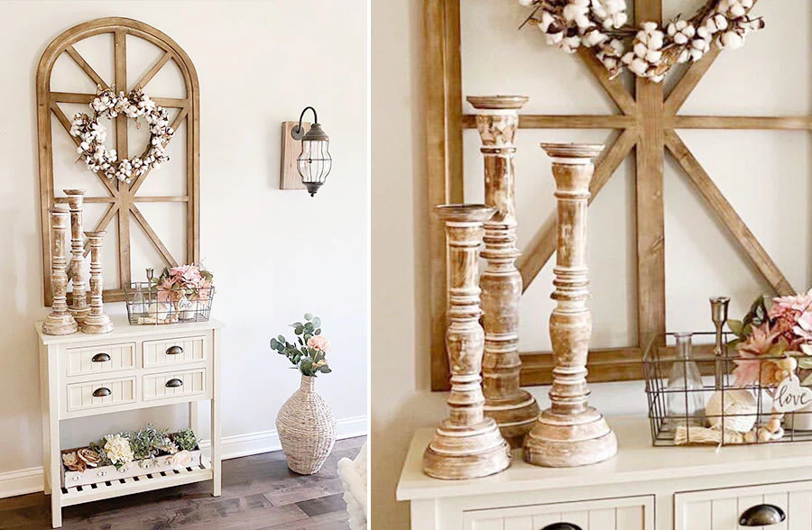 Chunky Wooden Carved Candle Holders, Set of 3